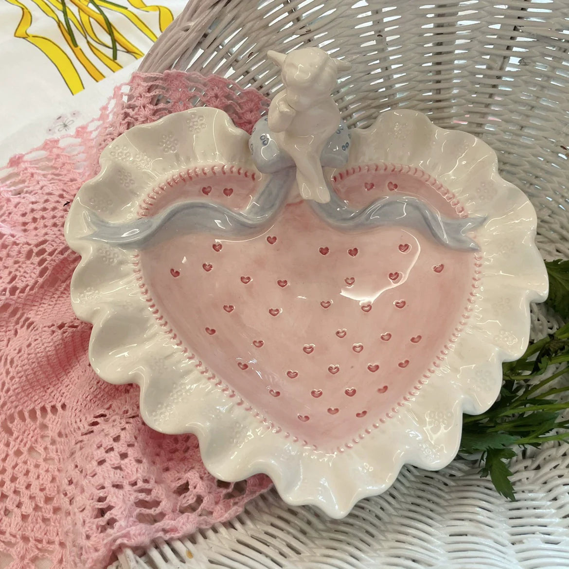 Clang Li Vintage Retro Valentine's Day Cute Pink Heart Ceramic Water Cup Kettle