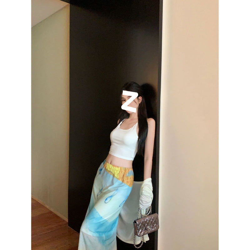 High Waist Niche Artistic Long  Printed Skirt For Women