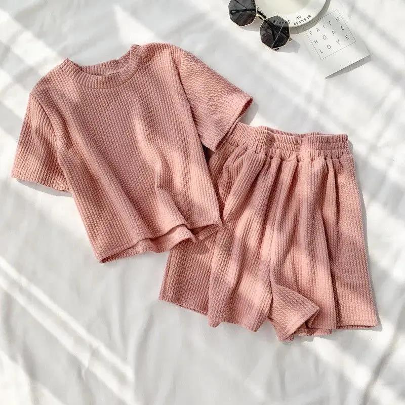 Women's Short-sleeved Three-piece Set Wide-leg Shorts