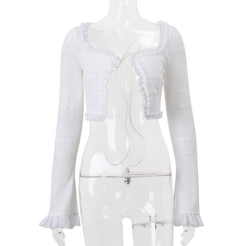 Women's Fashionable Knitted Ruffled Shorts Suit