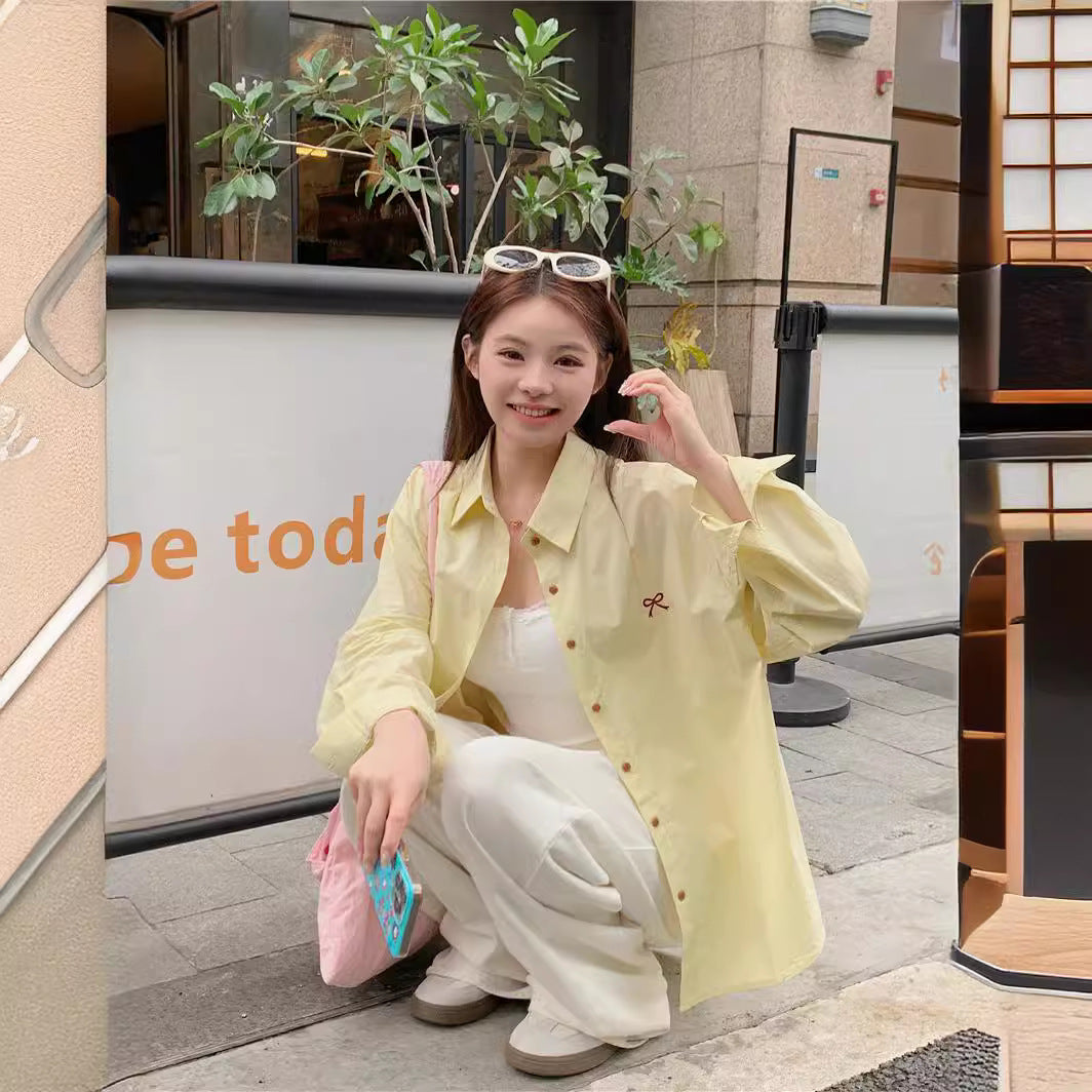 Gentle Bow Embroidered Shirt For Women