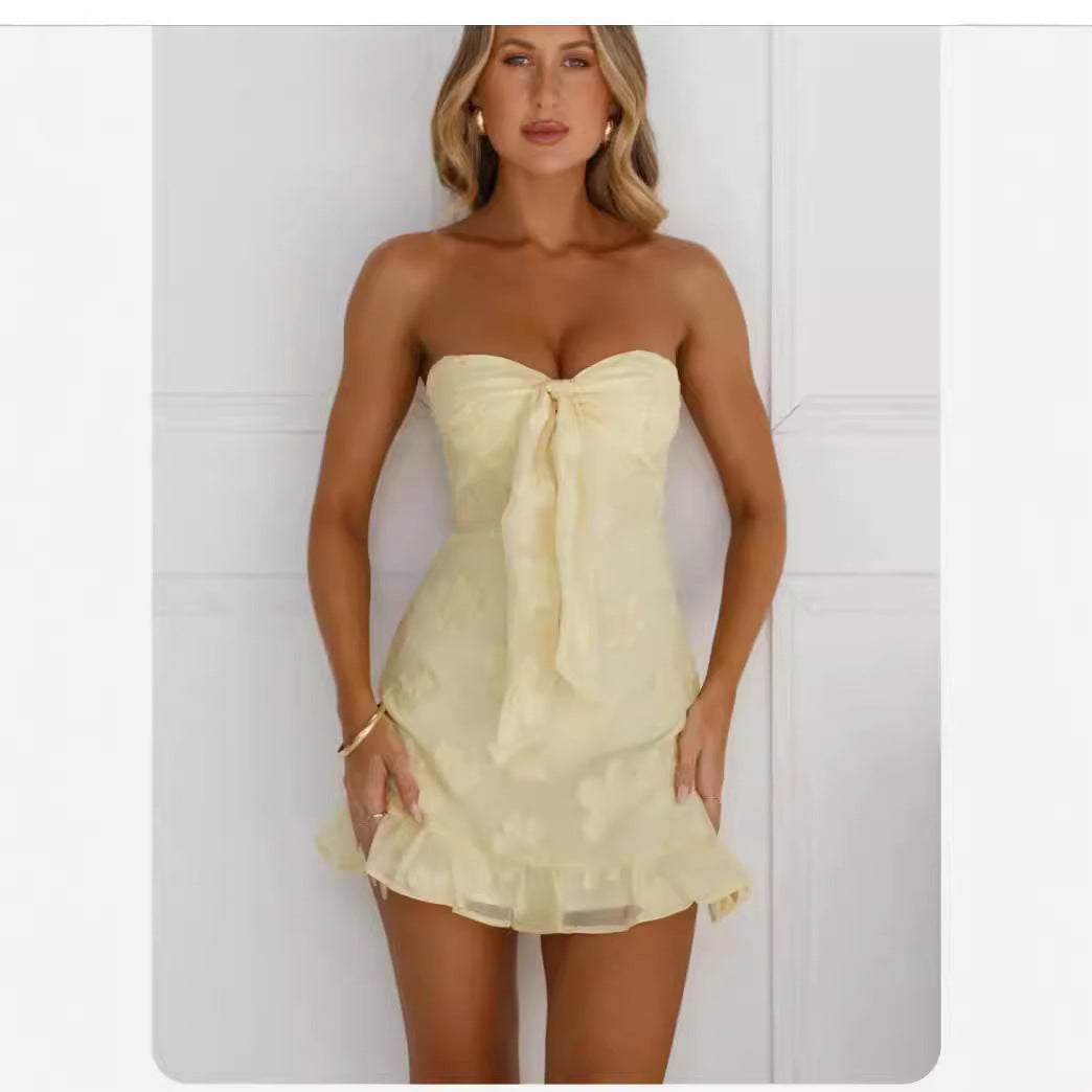 Strap Vintage Cut Flower Backless Dress