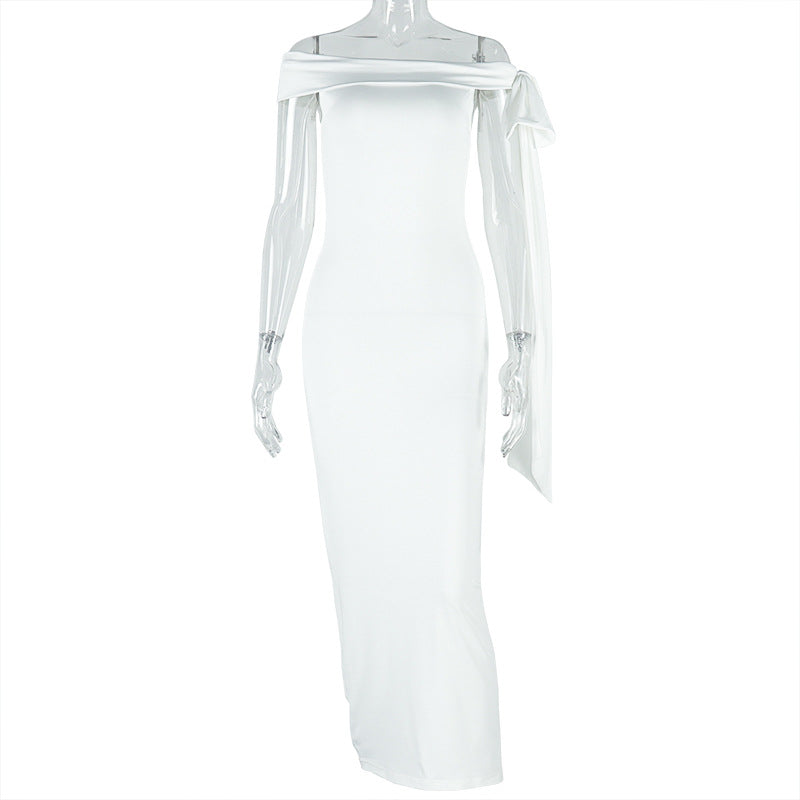 Slim Fit Elegant One-step Skirt Off-neck Tube Top Lace-up Dress