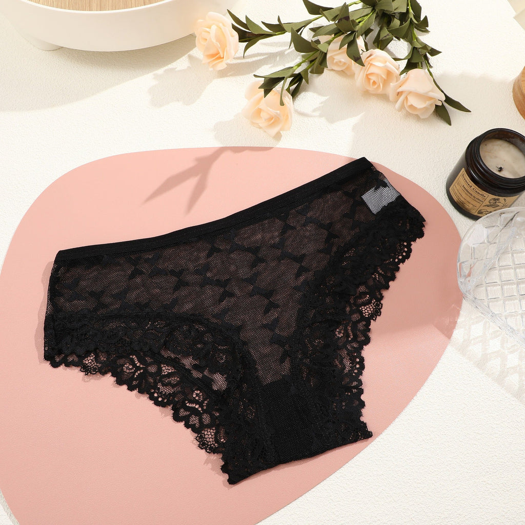 Ladies Butterfly Mesh Panties Lace Edge