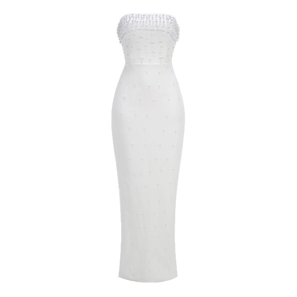 Pure Color Tube-top Long Skirt Temperament Commute High Waist Dress