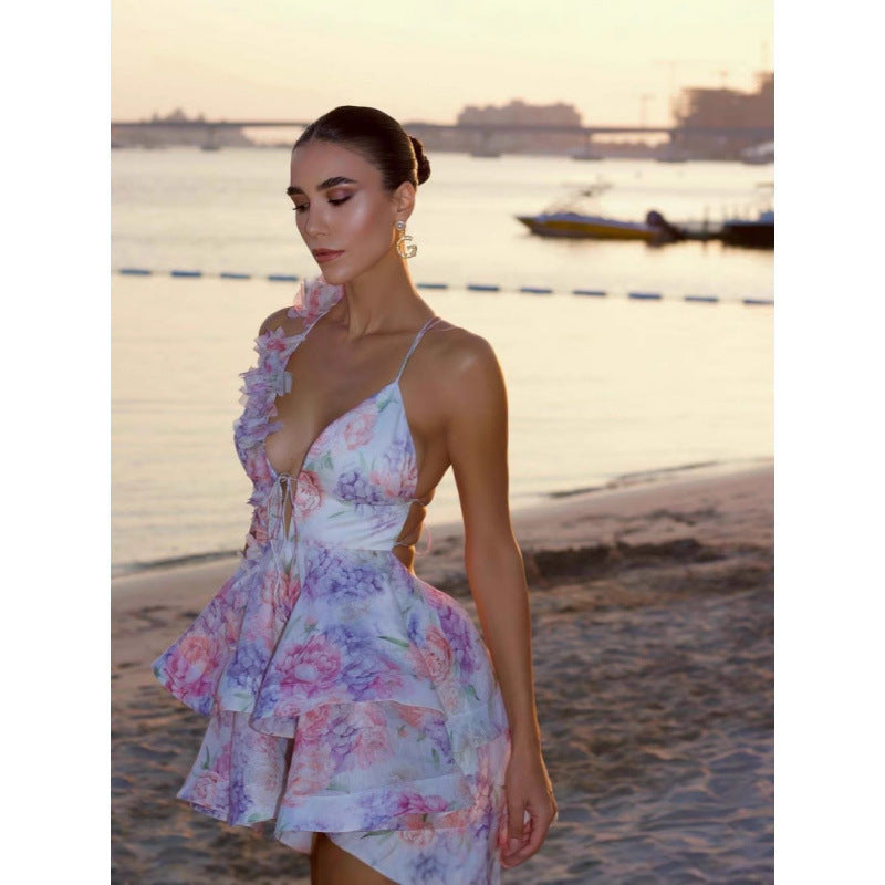 Women's Floral Halter Spaghetti Straps Jumpsuit