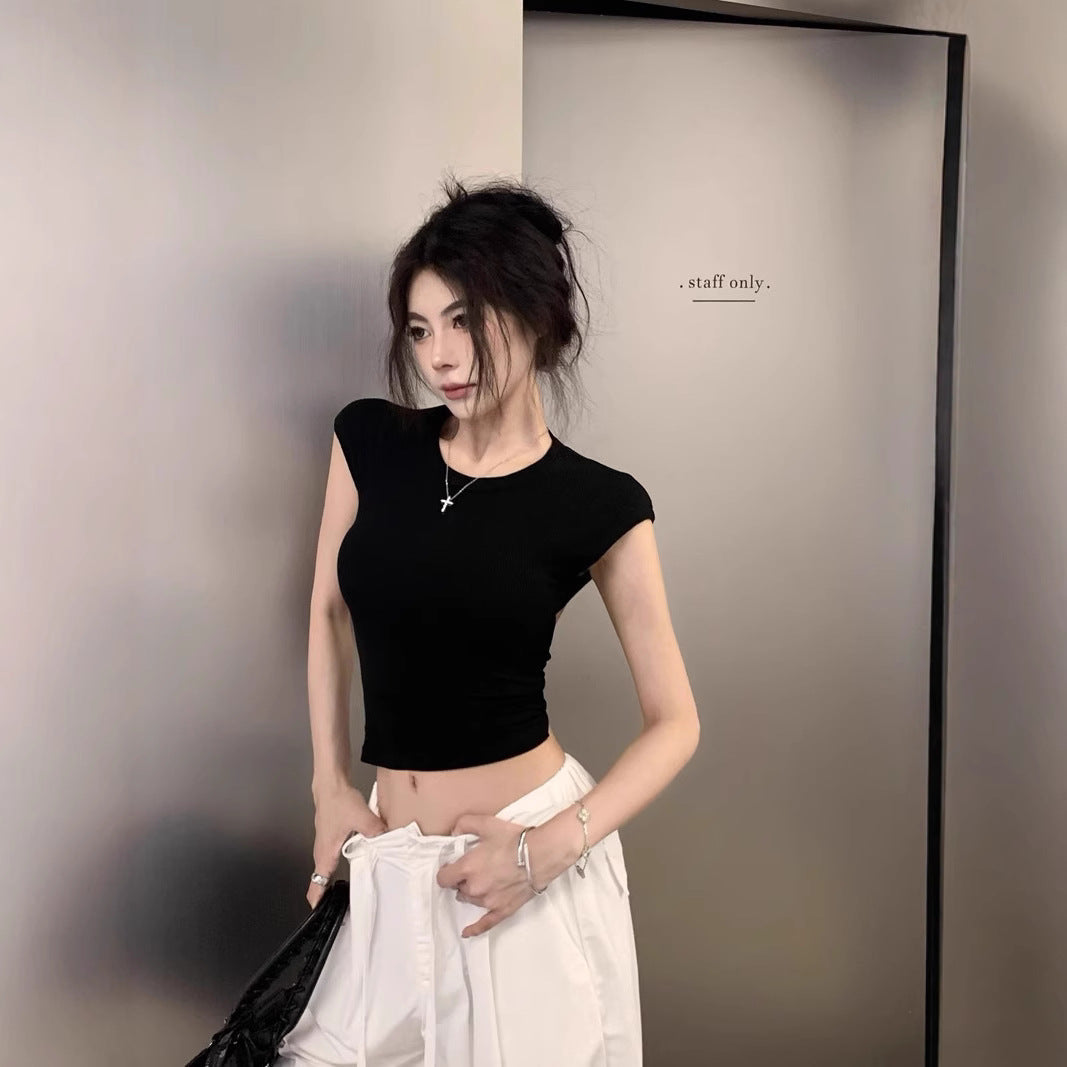 Cross Hollow Back Short-sleeved T-shirt For Women