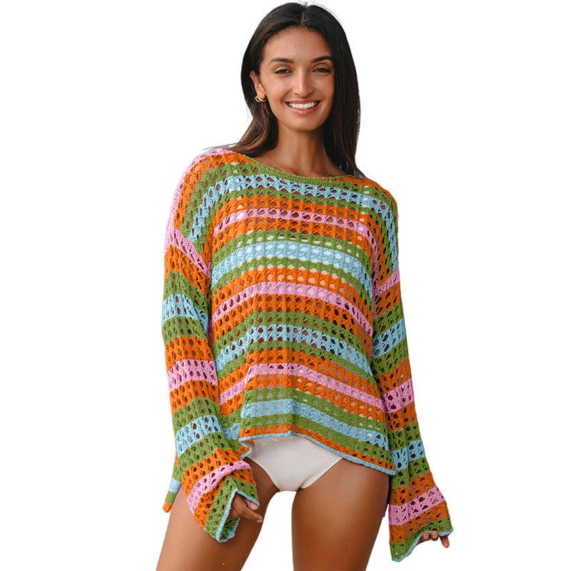 Pullover Round Neck Blouse All-match Multicolor Long Sleeve