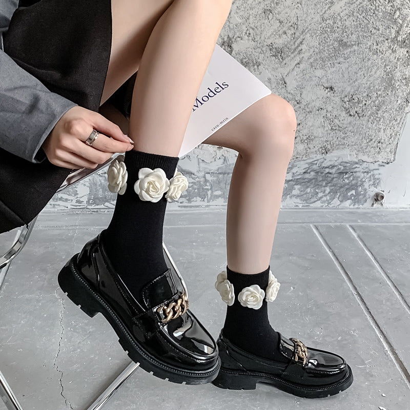 Three-dimensional Camellia Tube Socks Personality Lolita Style Socks