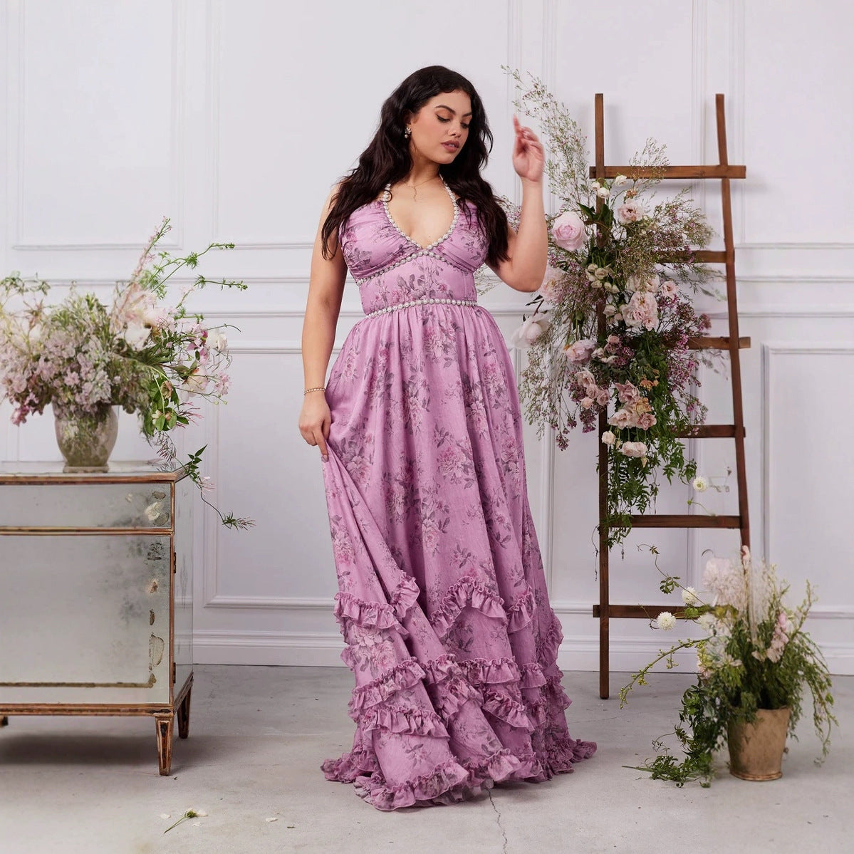 Elegant Graceful Printed Slim-fit Expansion Dress