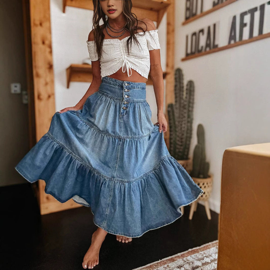 Denim Bohemian A- Line Layered Cake Skirt