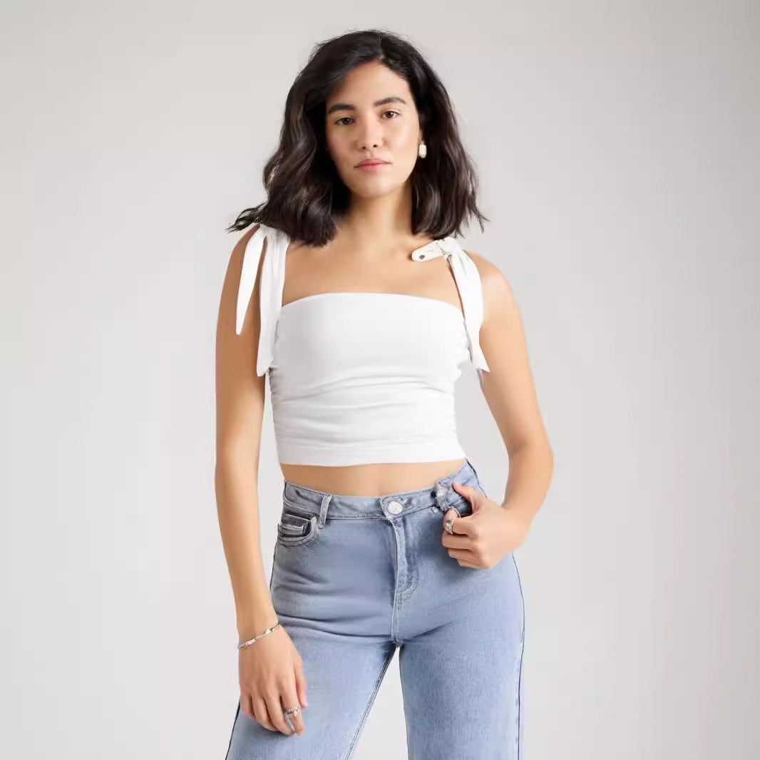 Hot Girl Bow Lace-up Sleeveless Sling