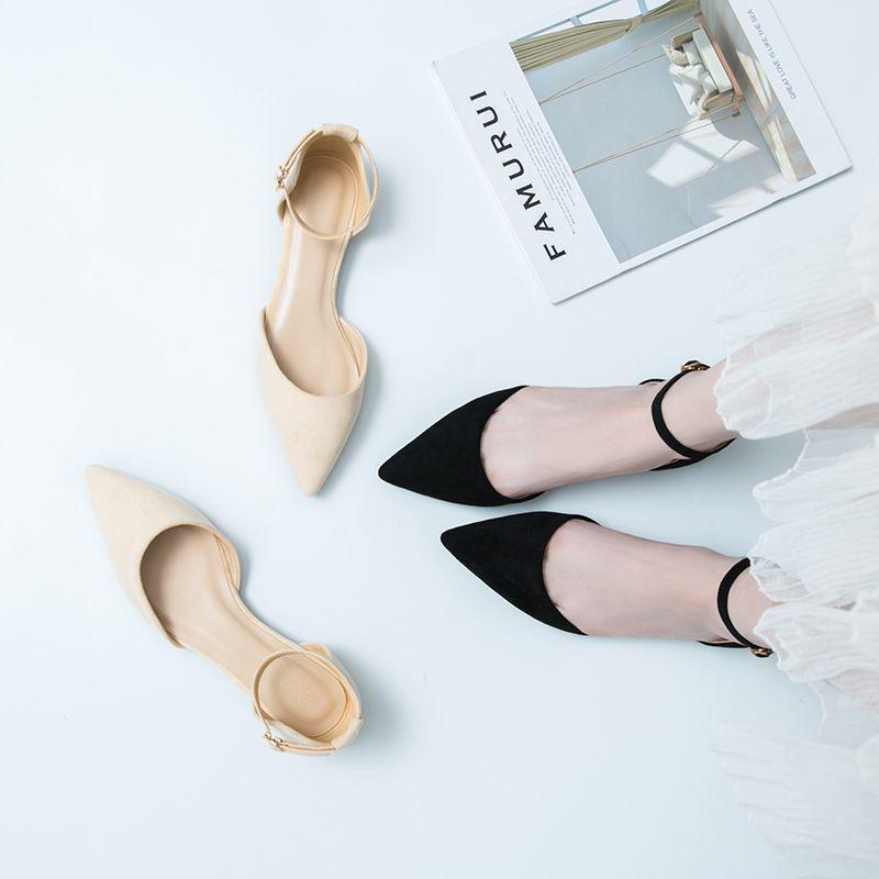 New Pointed Sandals Women's Flat Closed Toe Strap Simple Black