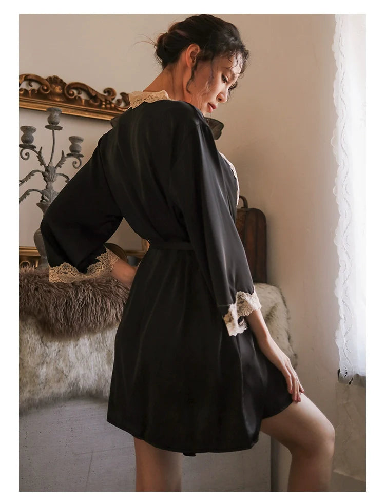 Women's Sexy Lace Pajamas Fancy Ice Silk Strap Night Dress