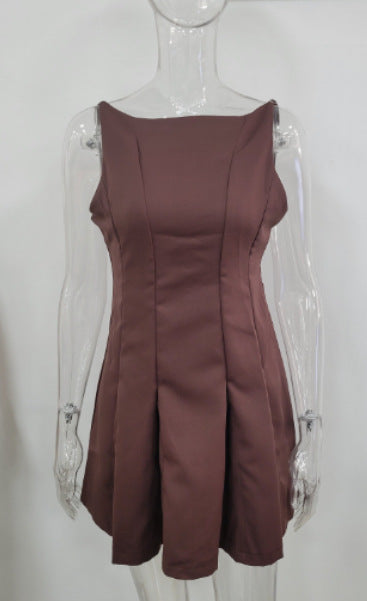 Elegance Sleeveless Off-neck Backless Pleated Skirt