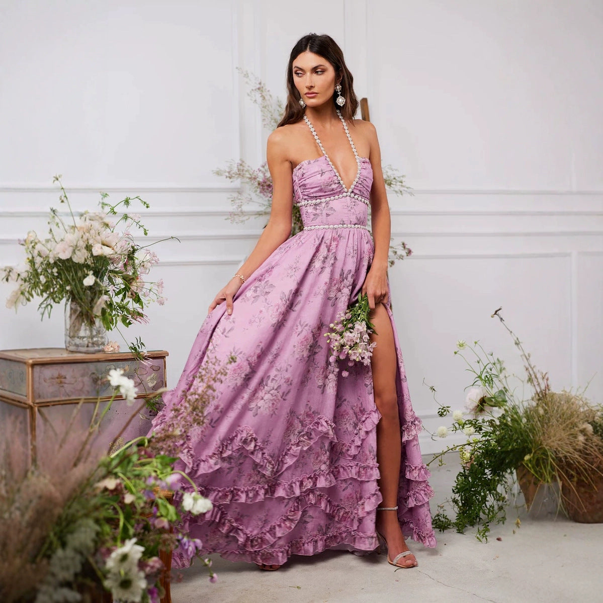 Elegant Graceful Printed Slim-fit Expansion Dress