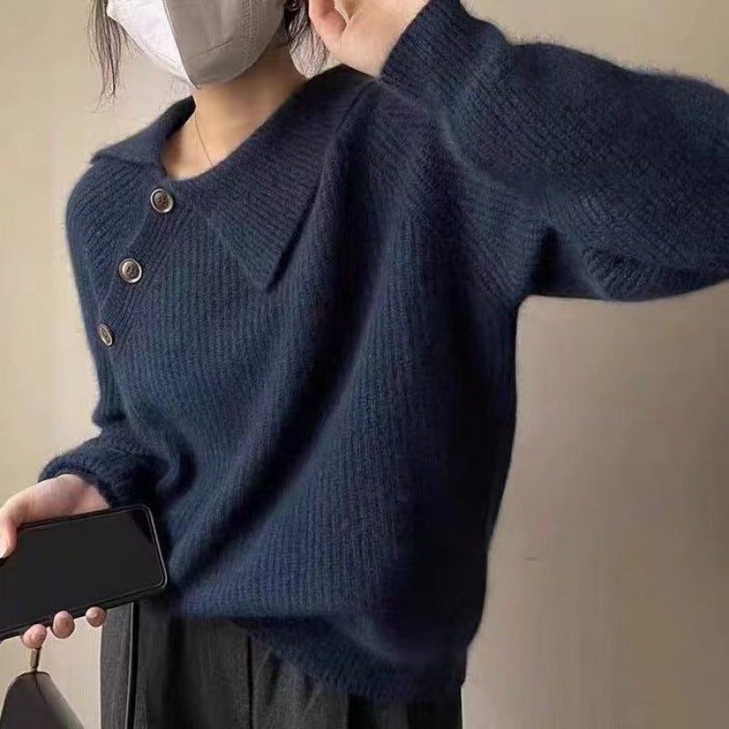 New Irregular Buckle Design Knitted Pullover Top