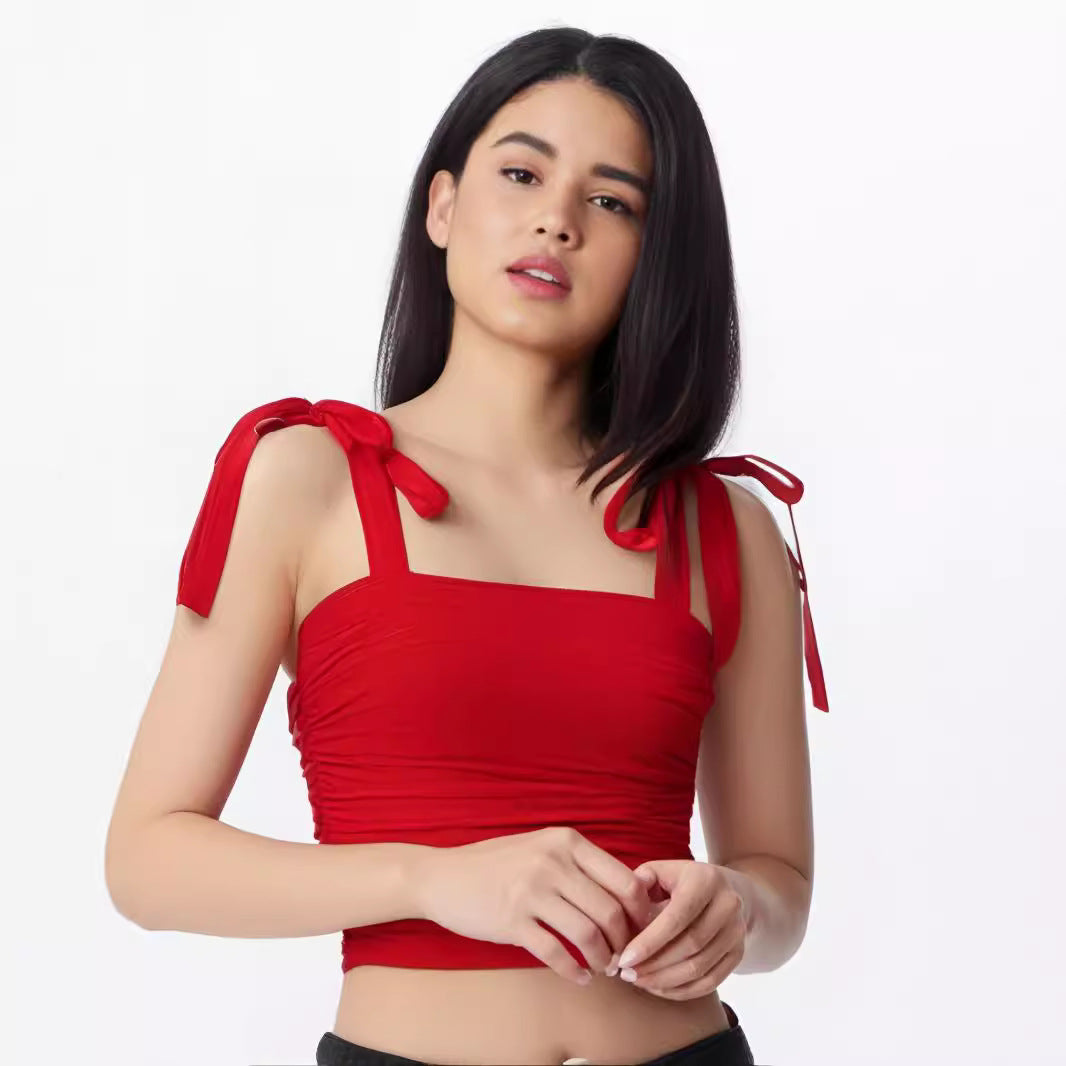 Hot Girl Bow Lace-up Sleeveless Sling