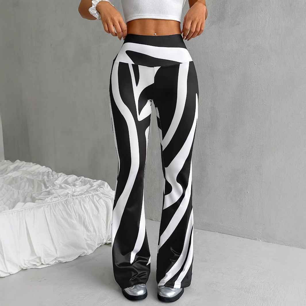 Women's Bell-bottom Pants Fashion Printed High Waist Sheath Casual Pants