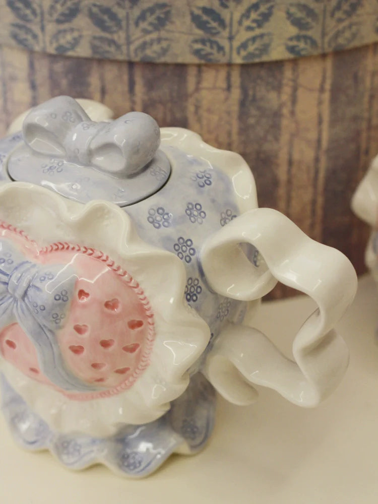 Clang Li Vintage Retro Valentine's Day Cute Pink Heart Ceramic Water Cup Kettle