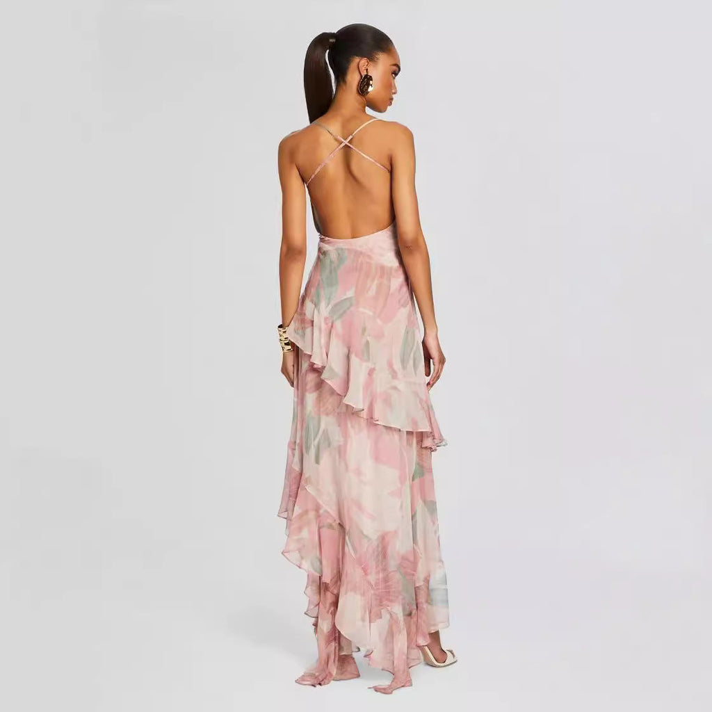 Women's Irregular Oblique Ruffled Skirt With Suspenders