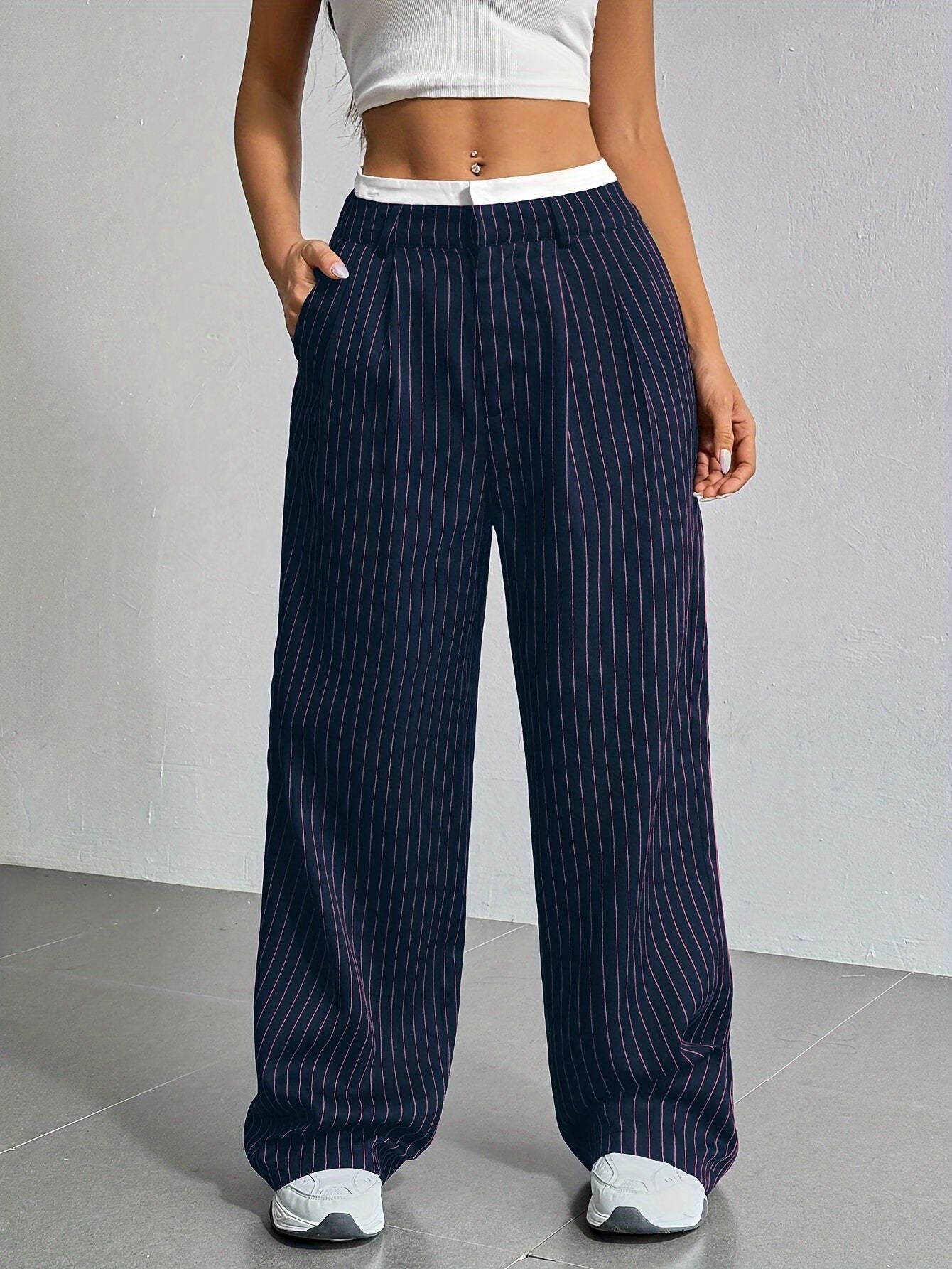 Stitching Suit Pants Simple Loose Drooping Straight-leg Pants