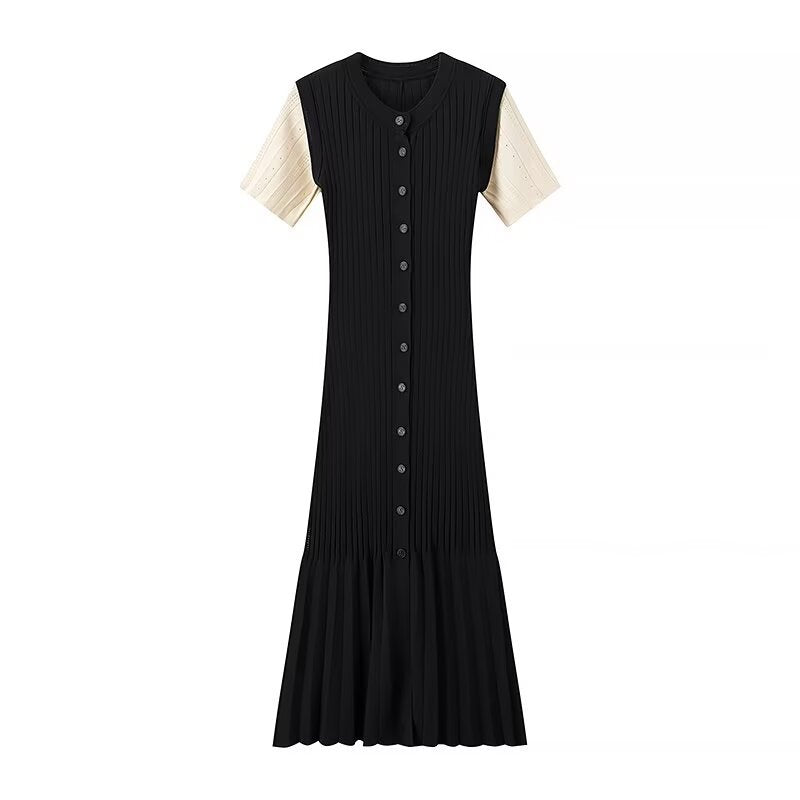 Women's Clothing Fashionable Knitted Single Row Dress