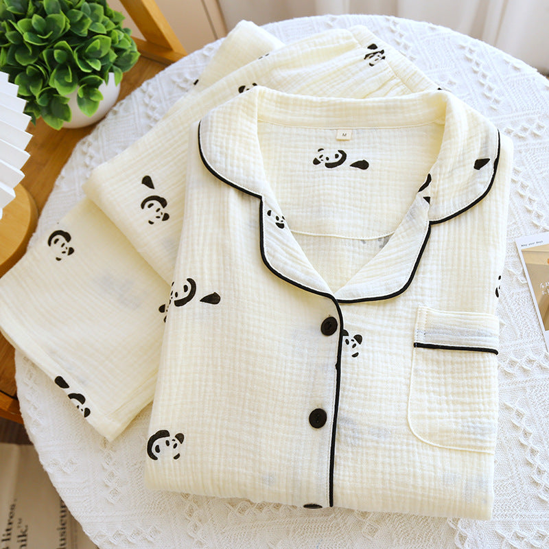 Women's Double-layer Gauze Loose All Cotton Crepe Pajamas Suit