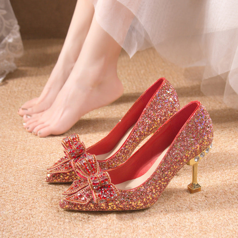 Crystal Sequins Stiletto Pointed-toe Shoes