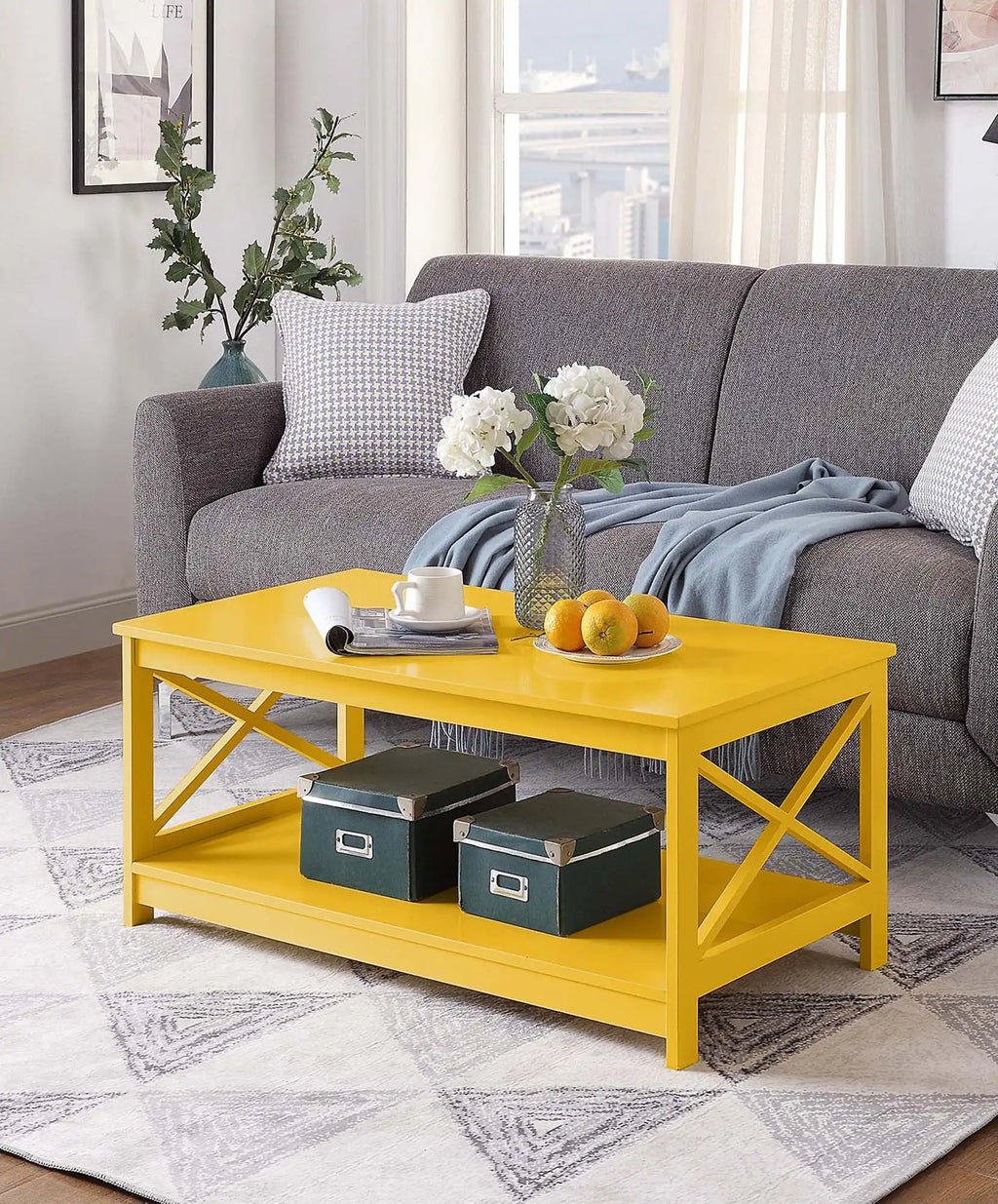 Oxford Coffee Table with Shelf, Transitional & Coastal Style,Two Tiers of Spacious Shelving