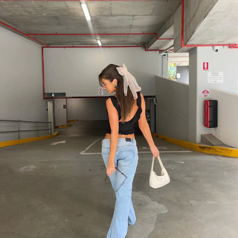 Fashion O-neck Sleeveless Tank Top Sexy Ruffles Backless Irregular Crop Tops  Summer Casual Streetwear Women Camis