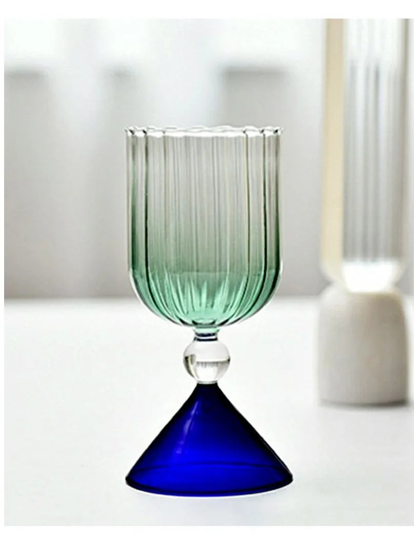 Clear Two Tone Green Blue Amber Purple Colored Ripple Style Martini Mojito Champagne Margarita Cocktail Glasses Goblet Cup