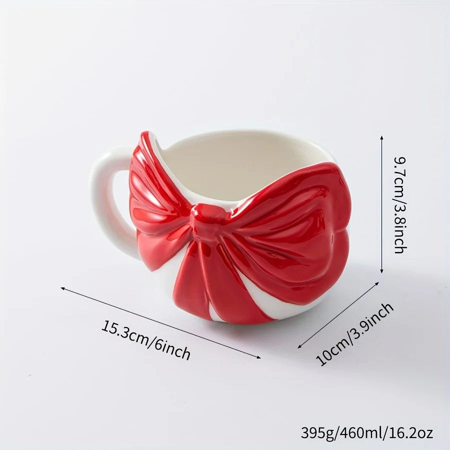 Ceramic Red Hand-painted Cute Bow Mug