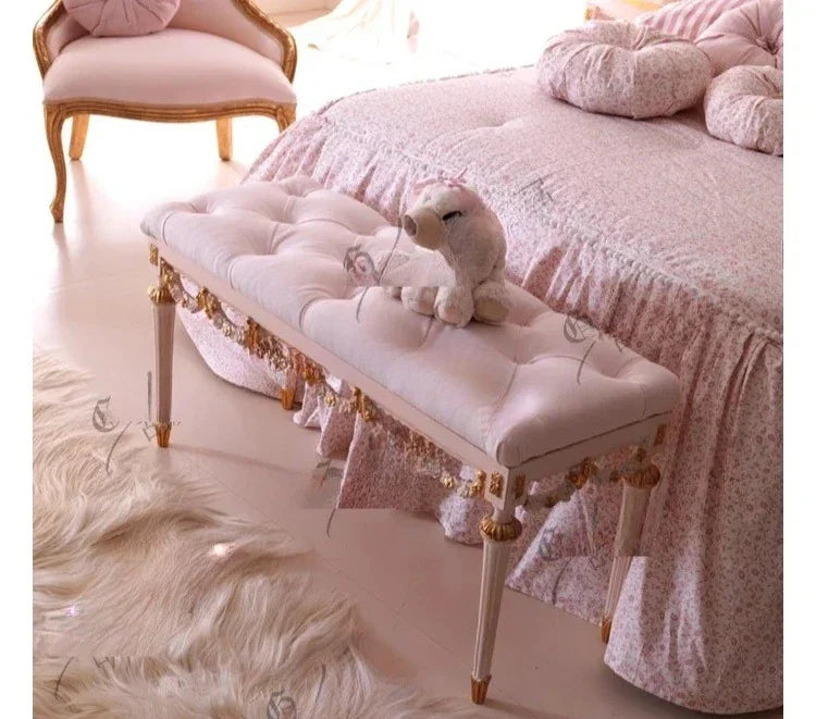 Solid Wood Pink Princess Bed European Leather Art Girl Single Bed