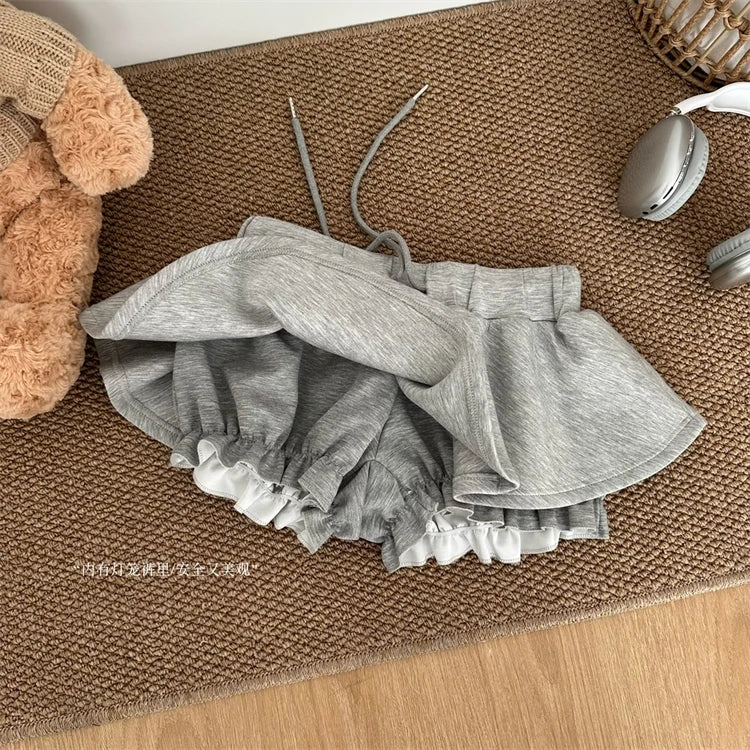 Women Preppy Elastic Waist Mini Skirt 2000s Coquette Design Shorts