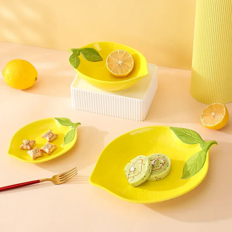 Lemon Shaped Ceramic Dinner Plate Soup Bowl - Fruit Snack Dishes Tableware