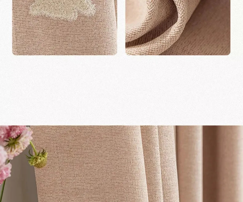 Pink Cartoon 3D Embroidered Rabbit Blackout Curtains for Living Room Bedroom Girls Room Sticky Chenille Drapes Home Decor