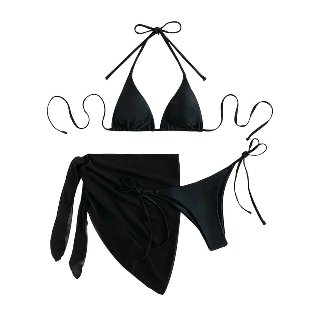 Women Push Up Bikinis Set 3 Piece Mesh Skirts Kontted Bathing Suit Beachwear