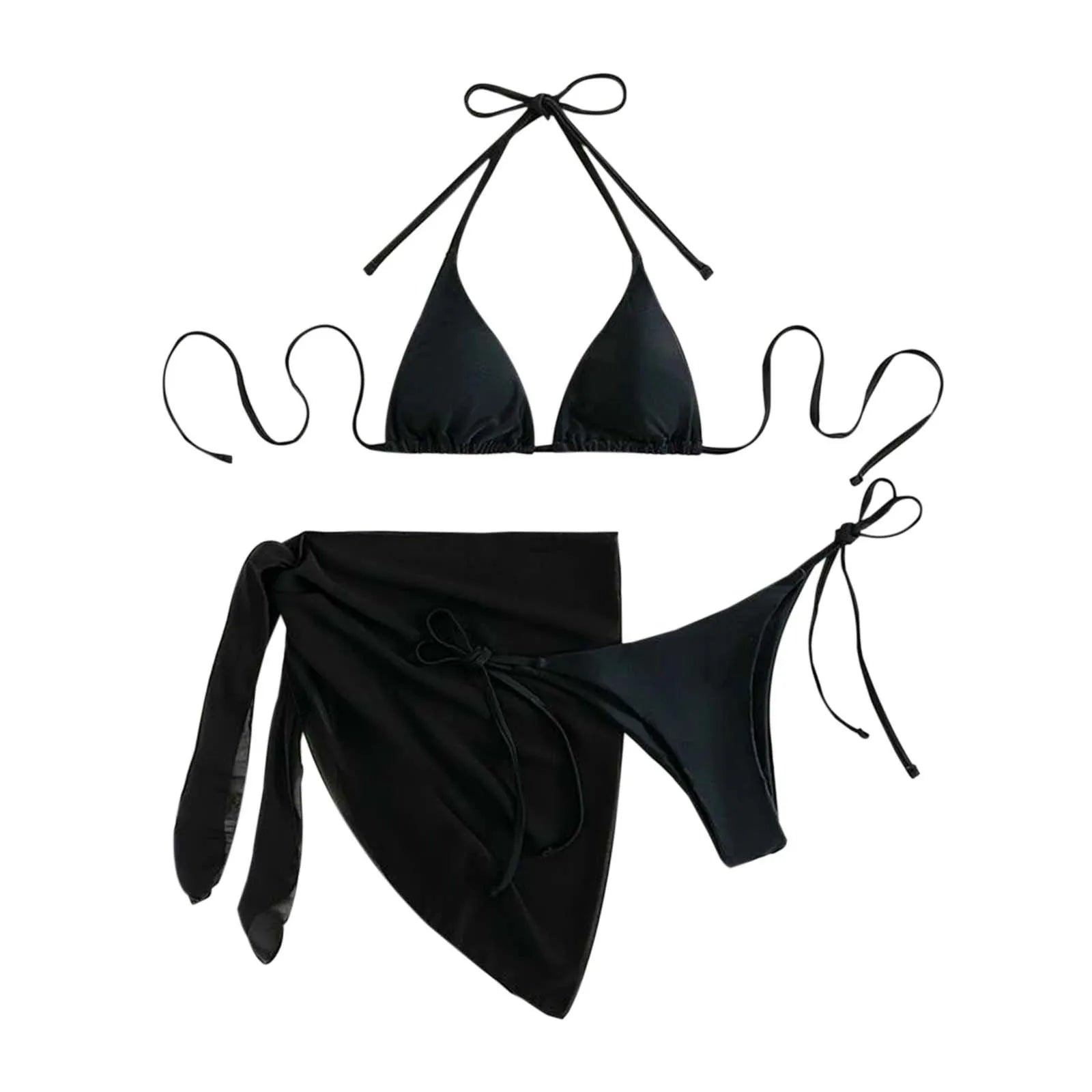 Women Push Up Bikinis Set 3 Piece Mesh Skirts Kontted Bathing Suit Beachwear