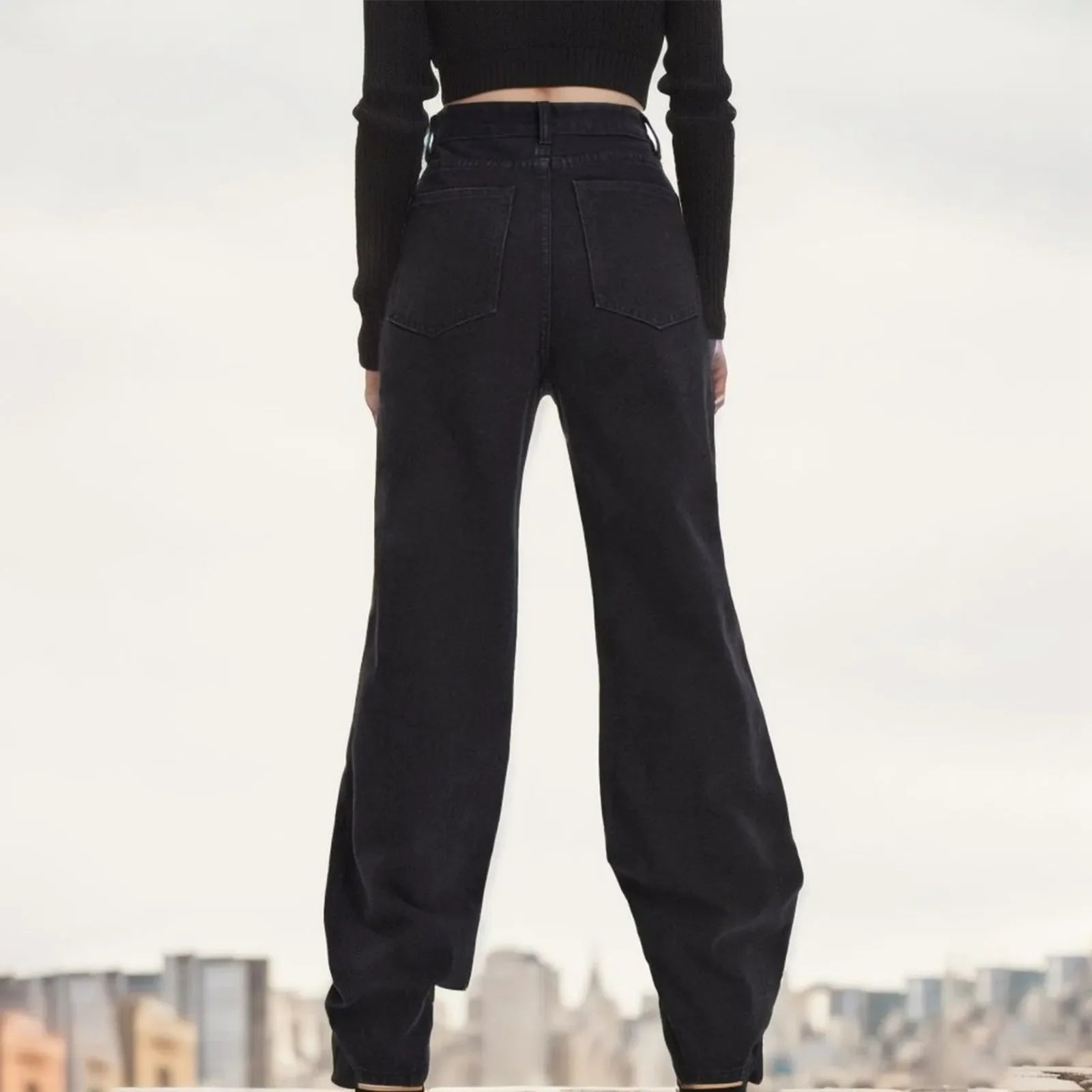 New Butterfly Print Straight Jeans High Waist Denim Trousers Trend Female Knee Hollow Out Broken Holes Pants