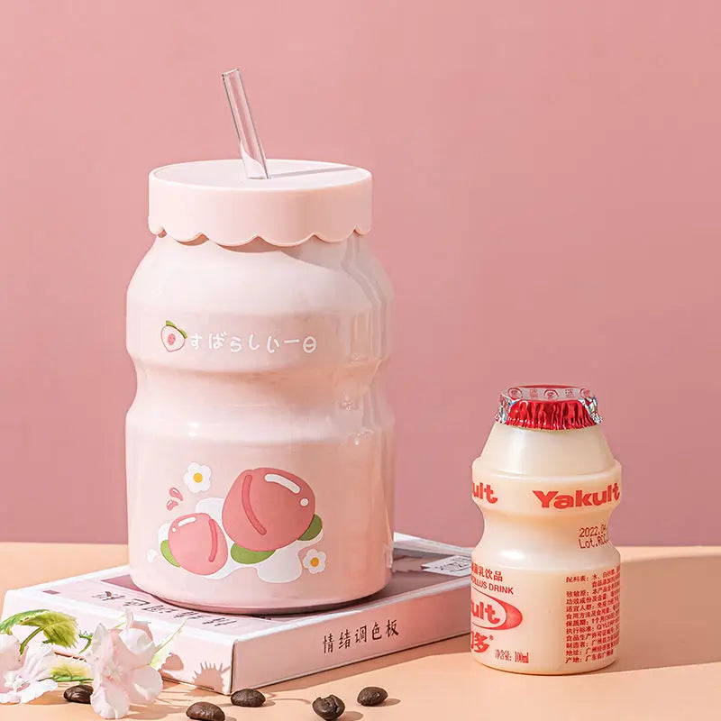 Fruit Pattern 500ML Beverage Cups with Lids and Straws