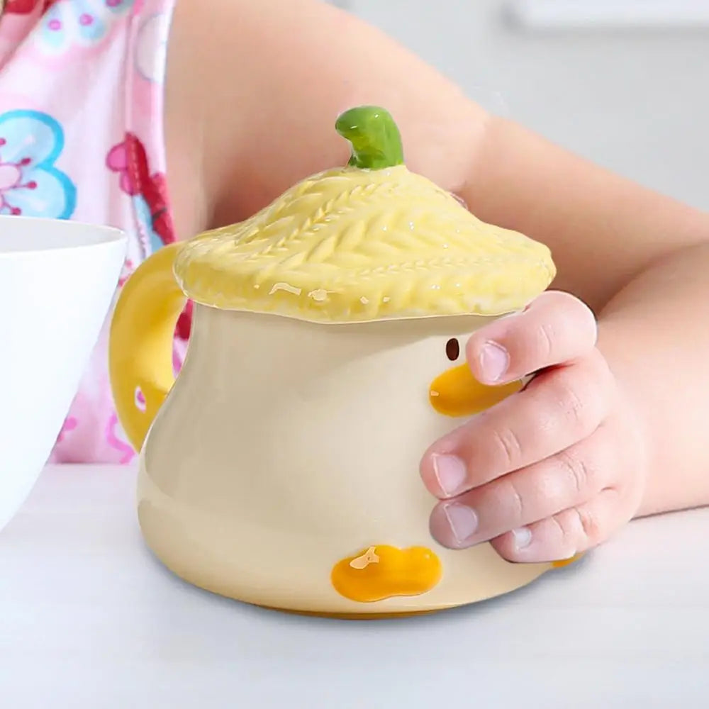 Cute Duck Mug Ceramic Duck Mug With Hat Lid 400ml Cartoon Ceramic Drinkware Tableware With Handle