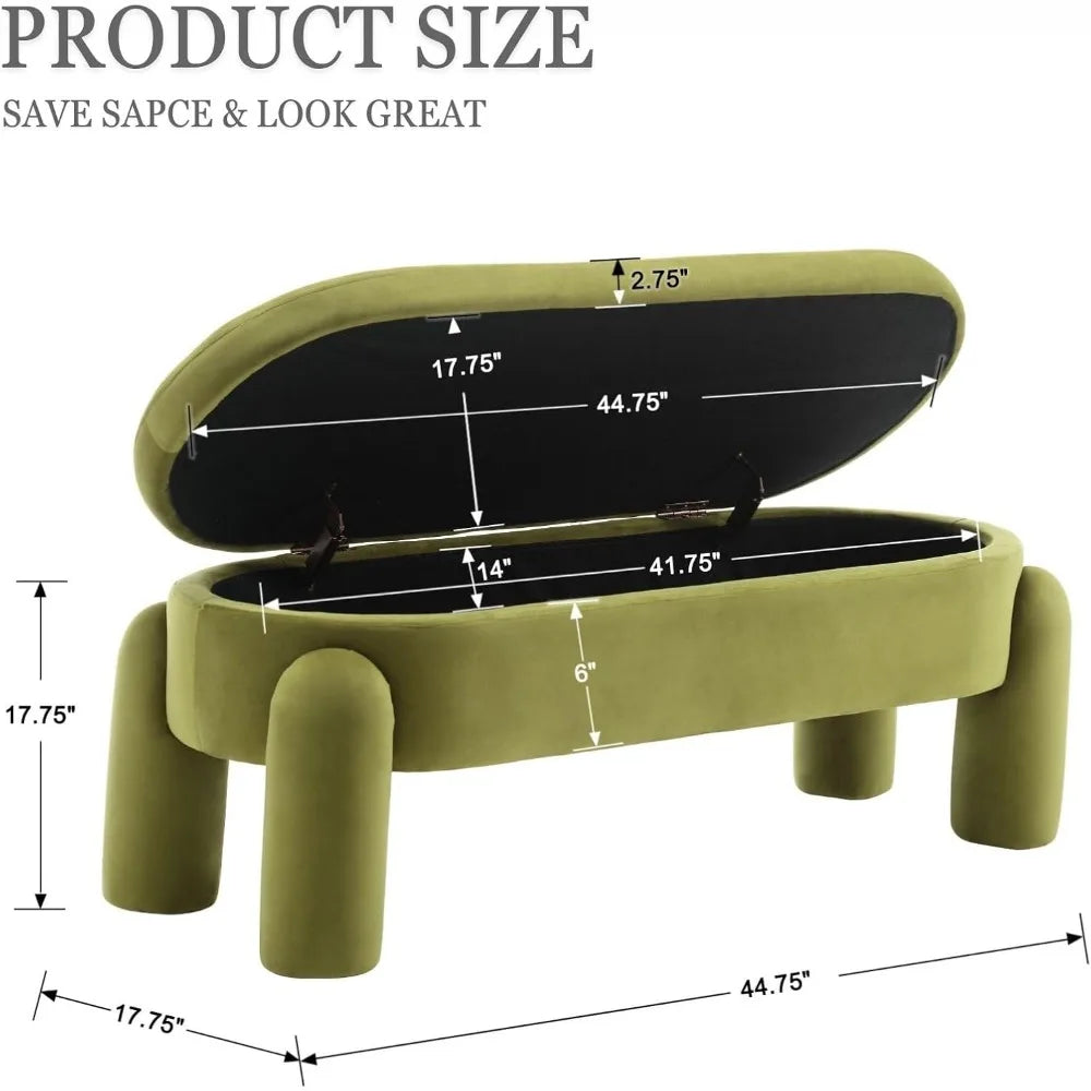 Modern Storage Ottoman Bench, Velvet Upholstered Storage Bench End of Bed Stool for Bedroom Living Room Entryway, 44.75" Width,