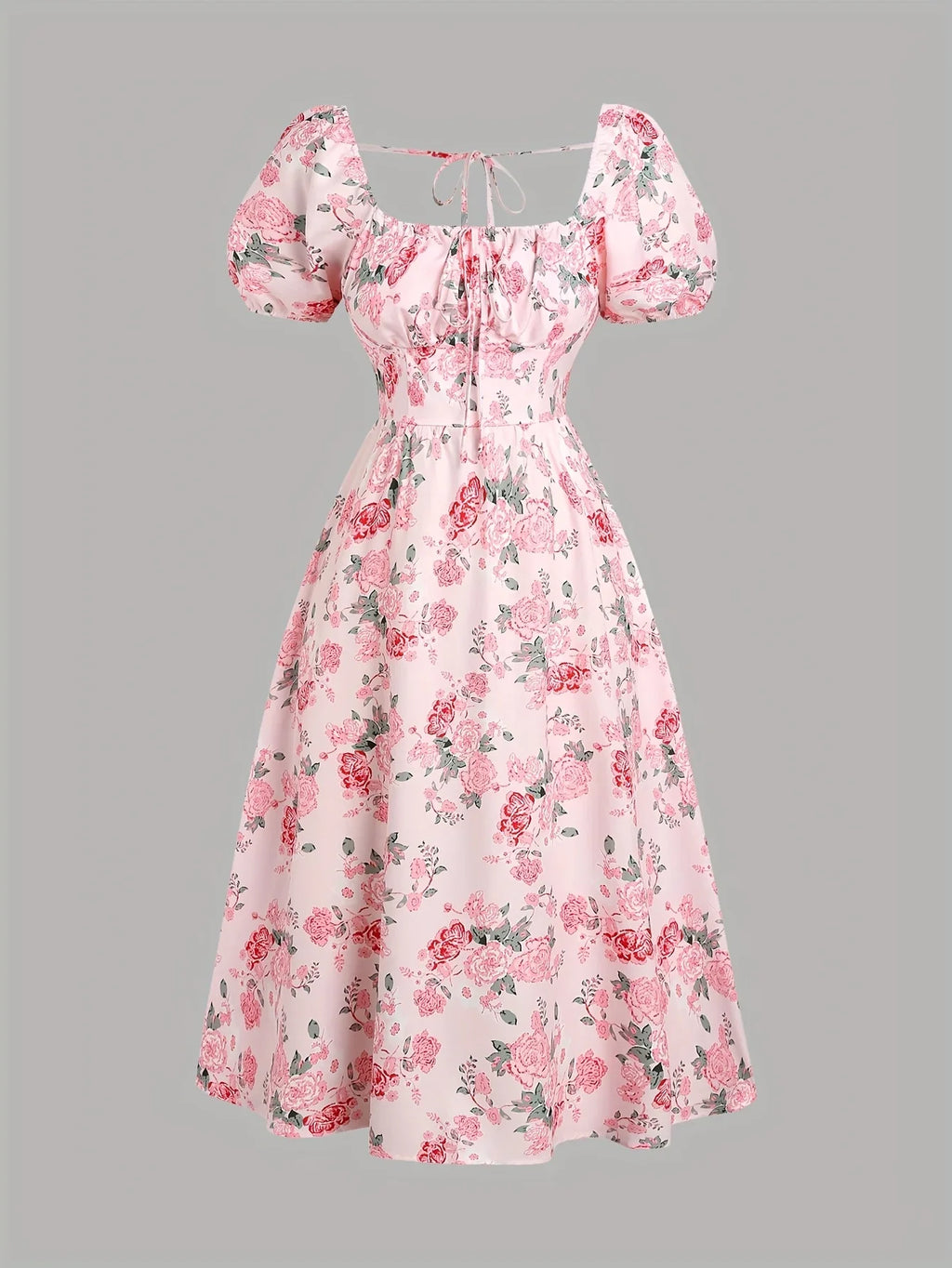 Square-Neck Puffed-Sleeve Party Dress for Plus-Size Women