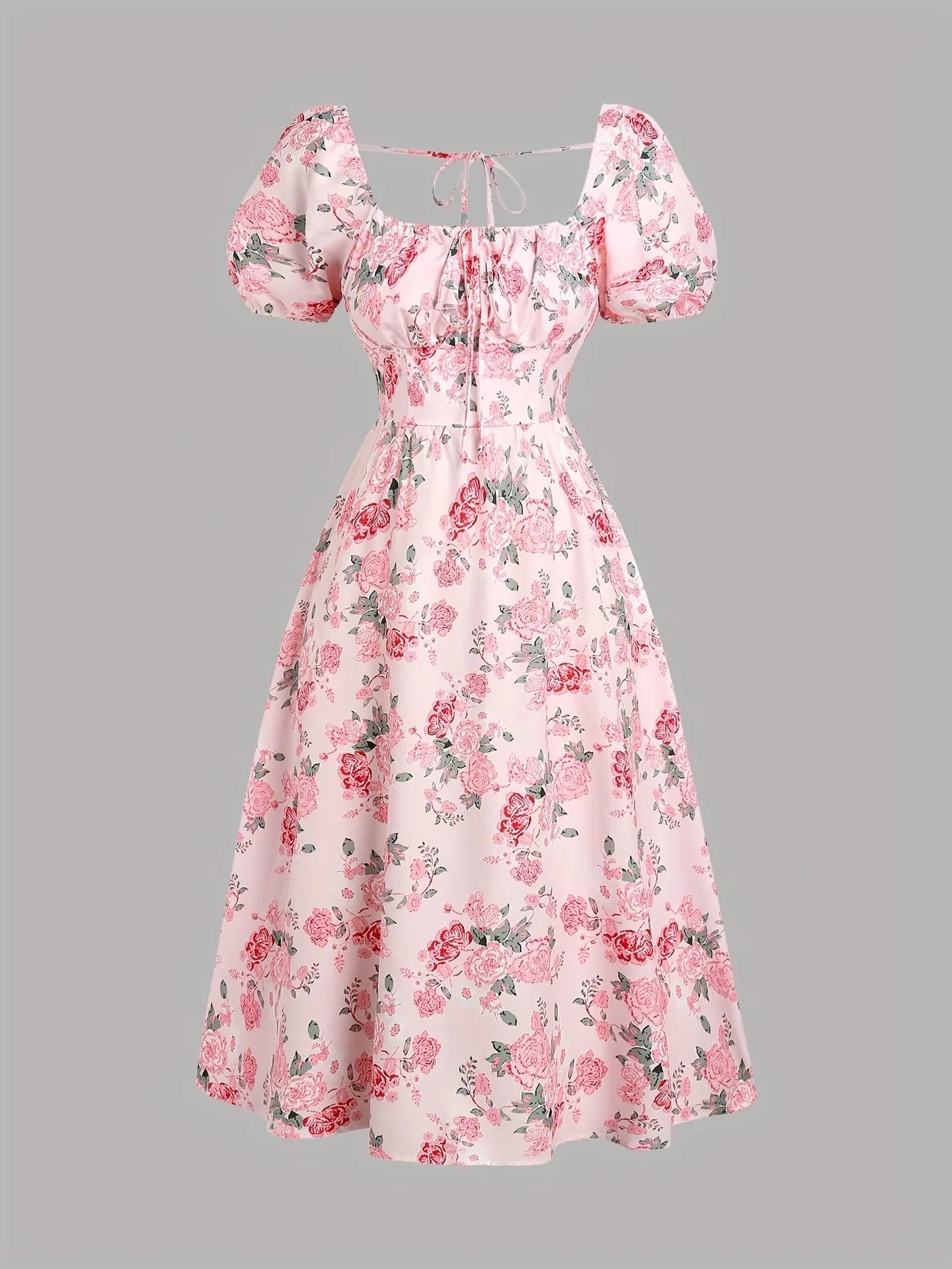 Square-Neck Puffed-Sleeve Party Dress for Plus-Size Women