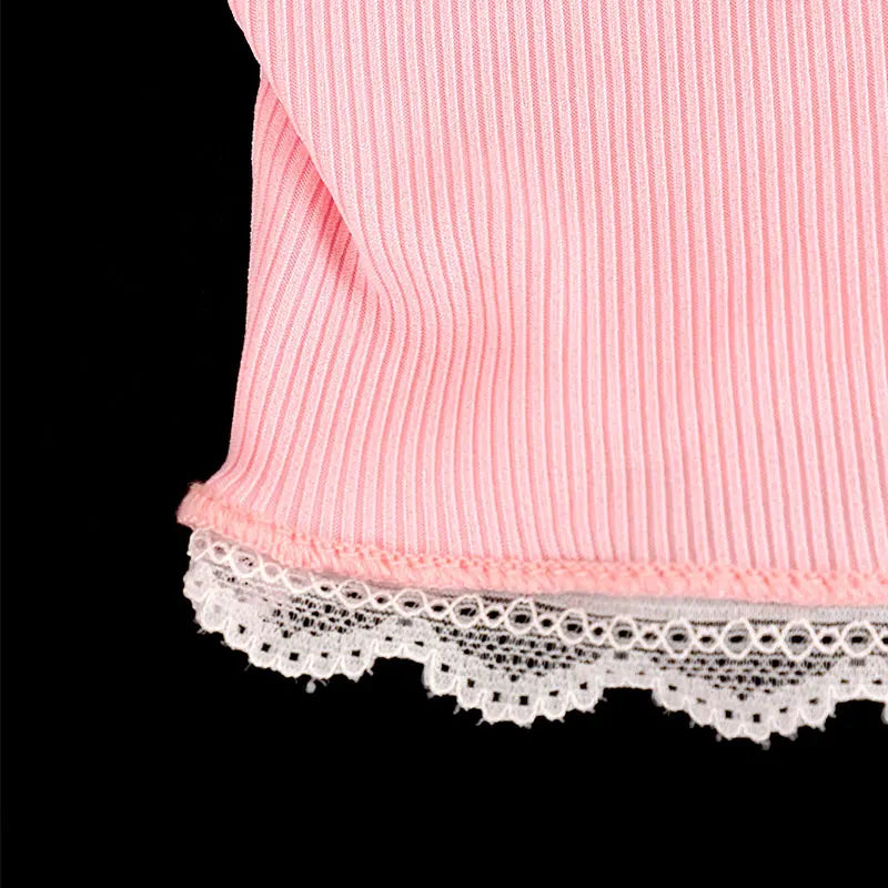 Women's 2 Piece Streetwear New Bow Pleated Skirt Pink Sweet Sexy Lace Backless V-Neck