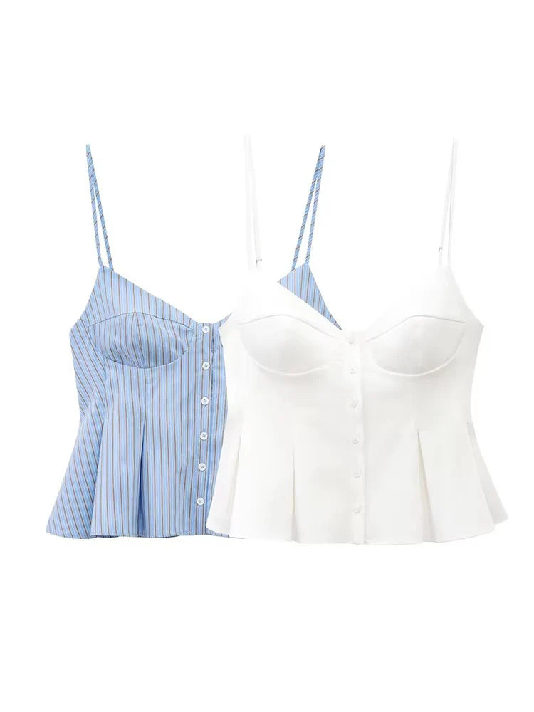 Women's Poplin T-Shirt Tops Summer New Sexy Camis Tank For Ladies Fashion White Color Short Chic Casual Party Top