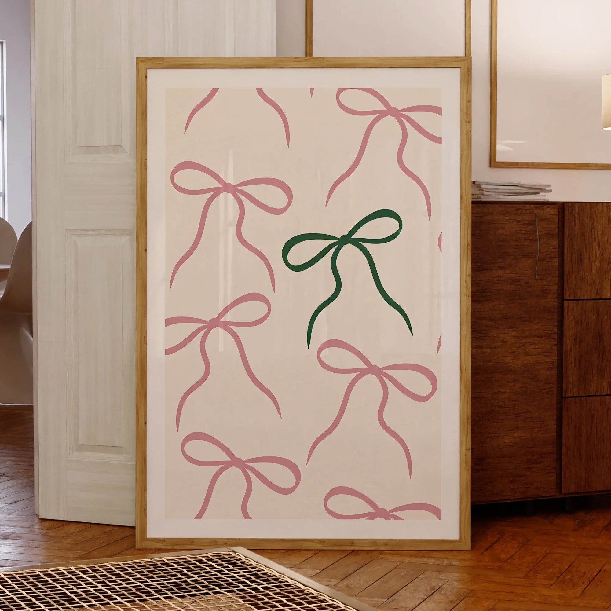 Simple Pink And Green Bow Wall Art Prints Canvas Painting Poster Picture For Living Bed Room Home Decor