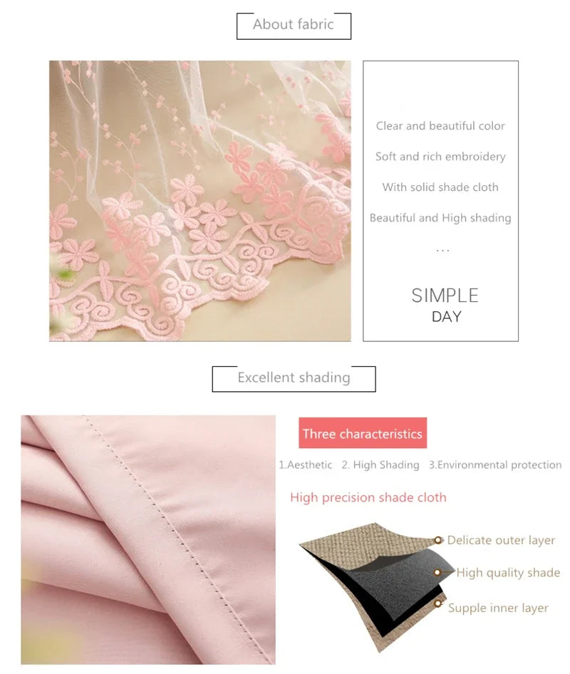 Pink Blackout Princess Curtains for Girls Living Room Bedroom Windows Romantic Curtain