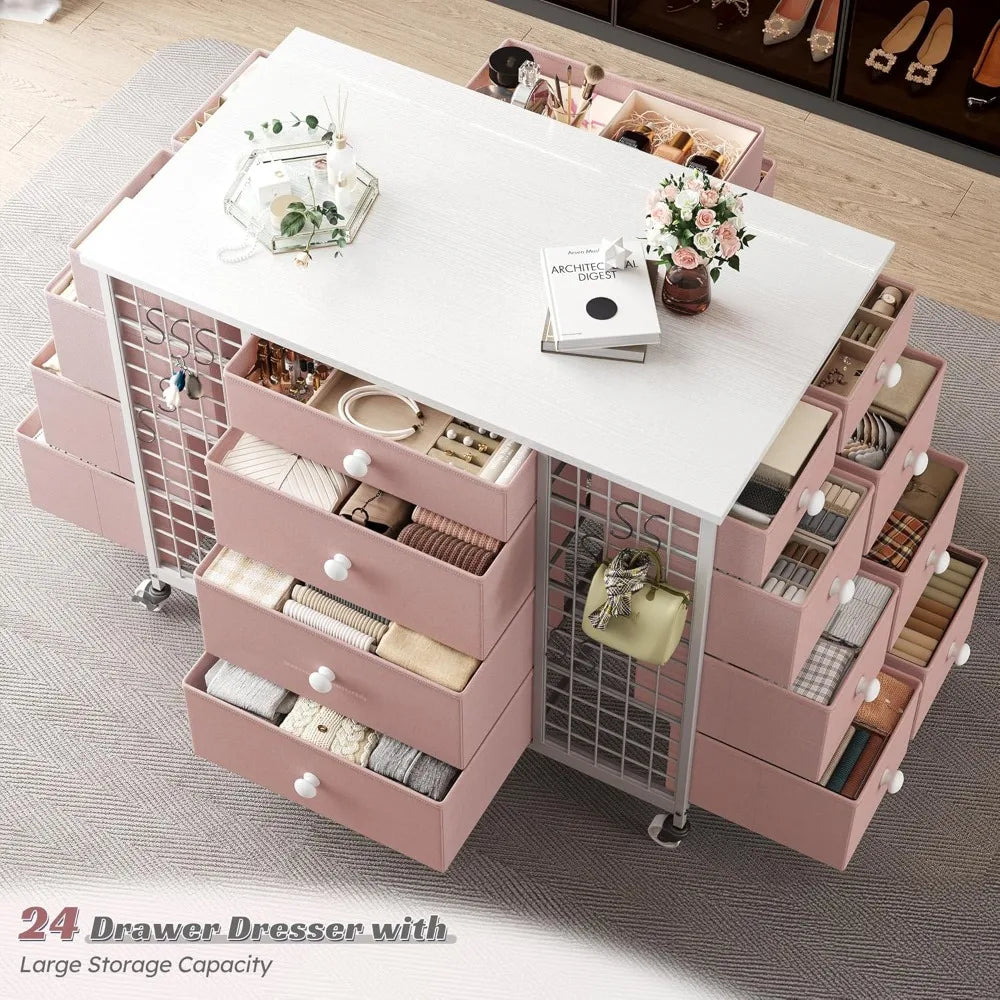 Pink Dresser for Bedroom with Wheels & 40"* 23" Wide Wooden Top,Dresser & Chests of Drawers